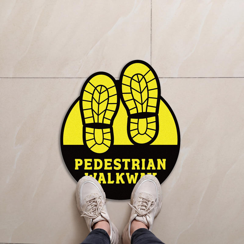 5 Pack Pedestrian Walkway Floor Sticker Sign - 9 x 10.5 Inches Pedestrian Floor Label Footprints Sticker Anti-slip Self-adhesive Vinyl Decal for Industrial Businesses Commercial