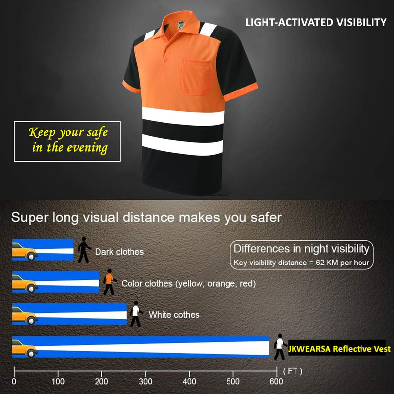 Safety Shirt for Men Hi Vis Reflective Shirt Workwear,Quick Drying Breathable Soft T Shirt Large Orange+black