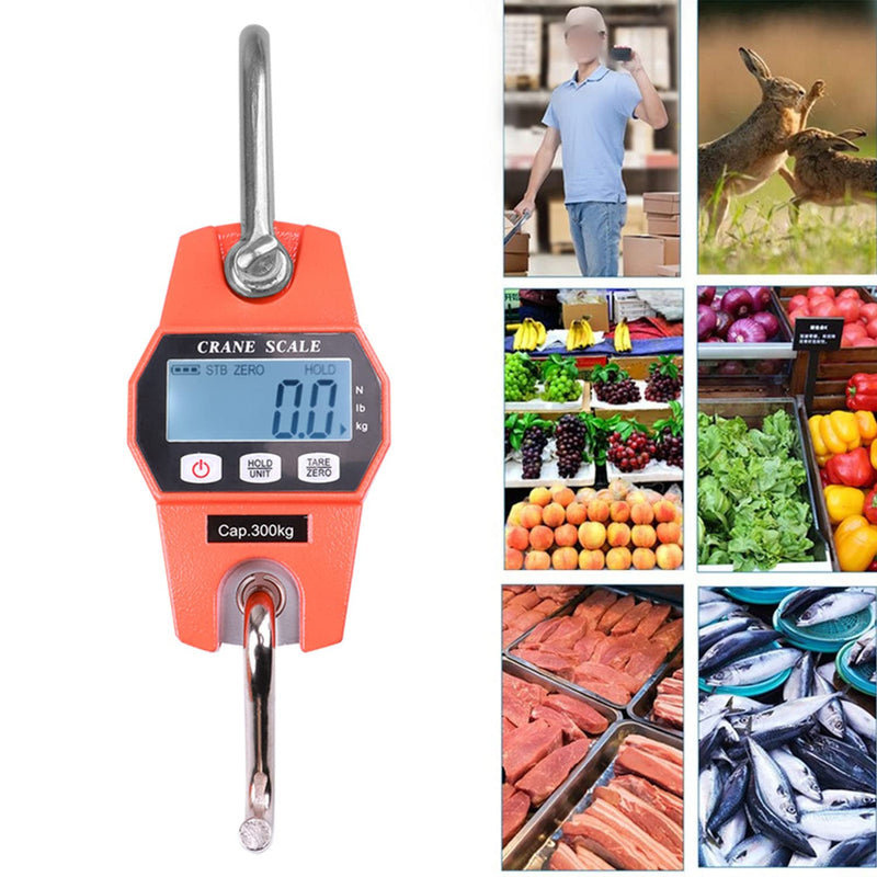Hanging Scales 300 kg 660 lbs, Digital Hanging Scales Electronic Crane Scales with Accurate Reload Spring Sensor & LCD Display, Mini Portable Scales with Hooks for Farm, Factory, Hunting