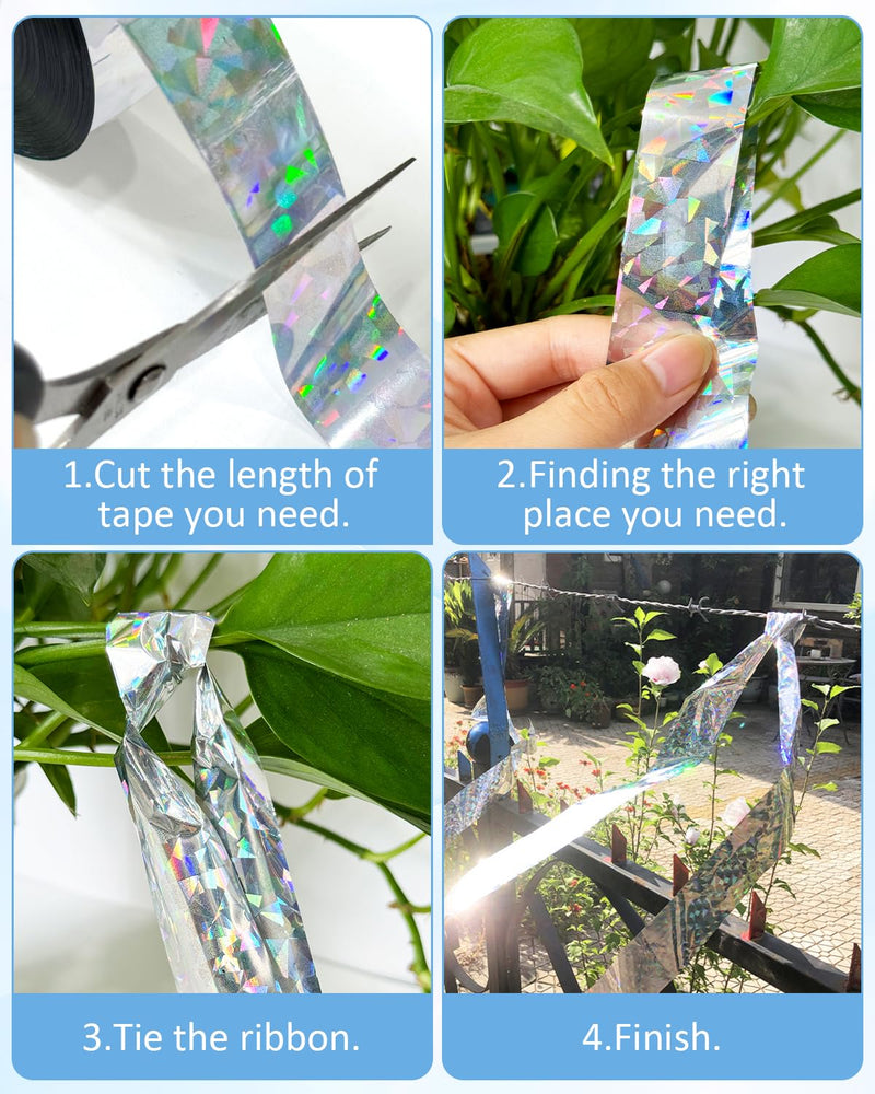 2×502 Ft Bird Scare Tape Ribbon, Double Sided Holographic Flash Reflective Bird Tape, Deterrent Visual Audible Bird Repellent Devices for Outdoor, Garden, Balcony (Irregular) Irregular