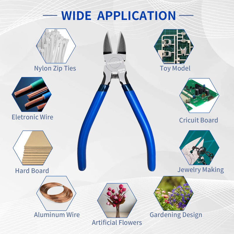 [Australia - AusPower] - Wire Cutters 5", 5 Pack KAIHAOWIN Precision Flush Cutters Ultra Sharp Wire Cutters for Crafting Side Cutters Wire Snips Spring Loaded Dikes Wire Cutter for Jewelry Making, Blue with Black Handle 