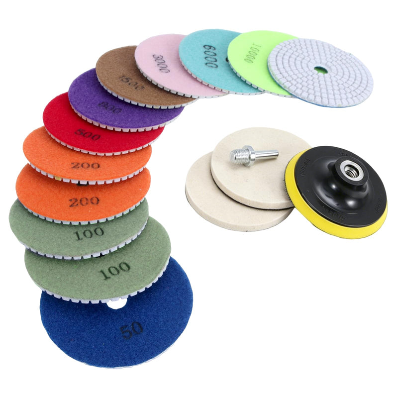 Diamond grinding wheel wet 100 mm, 16 pieces polishing set for granite, marble | Concrete & Stone, Diamond Sanding Pads for Angle Grinders, Grit 50-10000