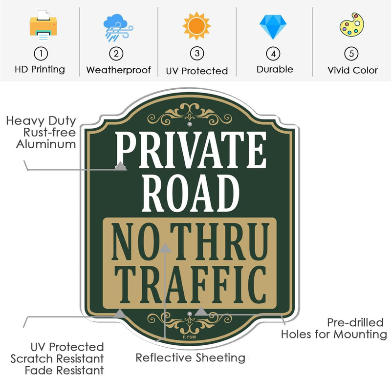 Private Road No Thru Traffic Sign 12" x 18" With 35" Long Metal Stakes No Through Road Private Drive Sign Private Driveway No Trespassing Sign Private Property Sign Stand Aluminum Outdoor Use Sign