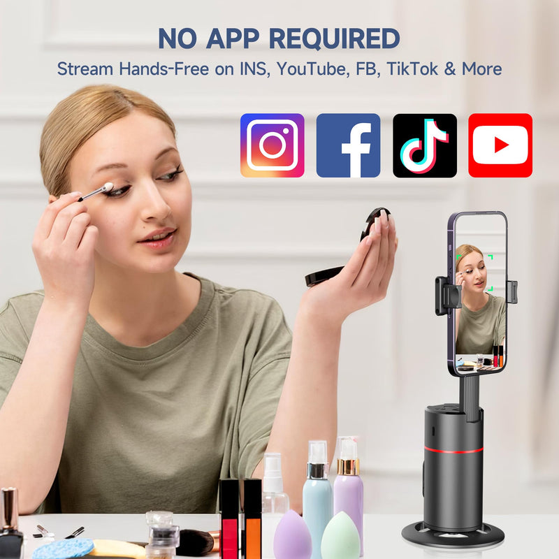 [Australia - AusPower] - Auto Face Tracking Tripod, No App, Smart Shooting Phone Holder with Remote, 360° Rotation Body Phone Camera Mount Extendable Body Smart Tracking Tripod for Vlog/TIK Tok, Rechargeable Battery (Black) Black 