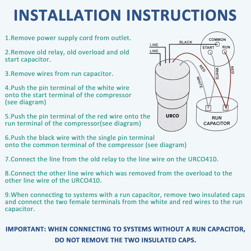 [Australia - AusPower] - URCO410 Solid State Relay Overload Start Capacitor Combination 3-in-1 Hard Start Capacitor Kit for Refrigerators Compatible for AC115V Air Condtioning Compressors 1/4 to 1/3 H.P.by MIFLUS URCO410-1pack 