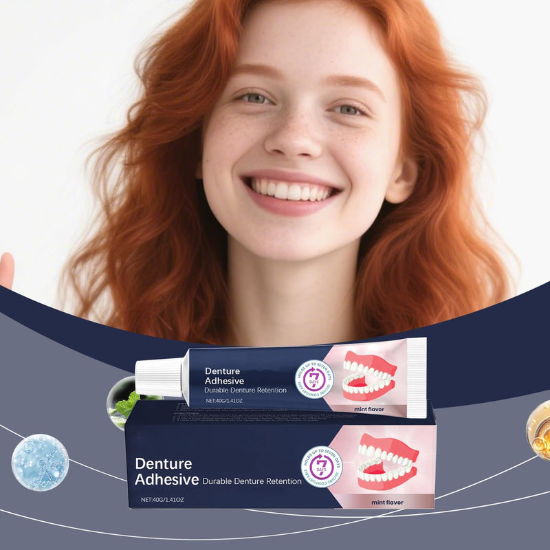 Pack of 2 40G Denture Adhesive, Extra Strong, Adhesive Gel for Dentures, Dentures Adhesive Gel with Safe and Gentle Adhesive Effect, Adhesive Gel Dentures for Firm Bite