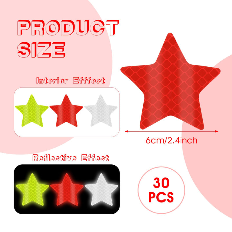 Abeillo 30Pcs Warning Reflective Stickers - 3 Colors Safety Reflective Sticker Waterproof Reflector Sticker Reflective Tape Sticker for Vehicle, Bicycles, Motorcycles, Clothing(Star) Star