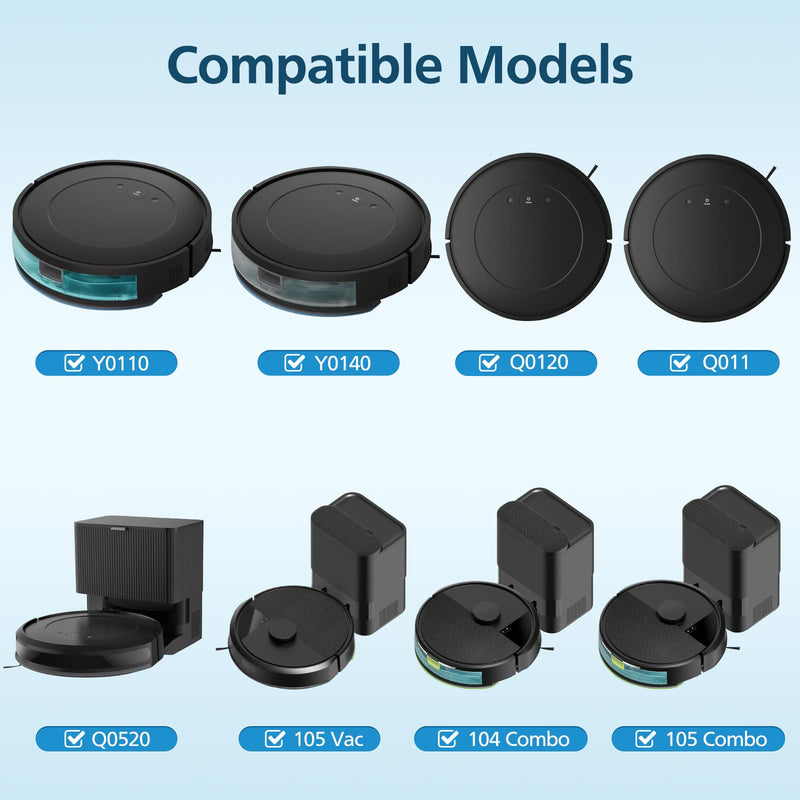 Y0140 Replacement Parts Accessories Compatible with iRobot Roomba 104/105 Vac & Combo, Y0140, Q0120, Y0110, Q011, Q0520 Robot Vacuum, 1 Roller Brush, 4 Hepa Filters, 4 Side Brush, 1 Cleaning Brushes 1+4+4+1
