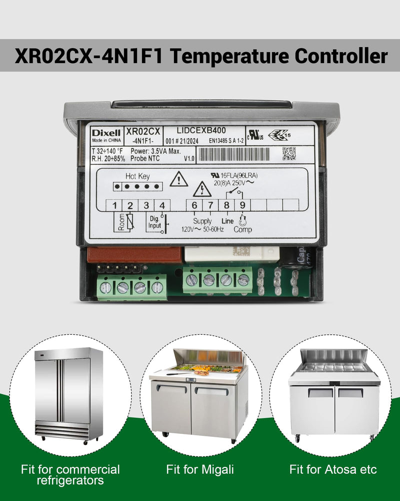 [Australia - AusPower] - for Dixell XR02CX-4N1F1 Temperature Controller, Replace for Dixell Temperature Controller Fit for 120V 50-60hz Commercial Refrigerators/Freezer, with Temperature Sensor Probes & Clasp 