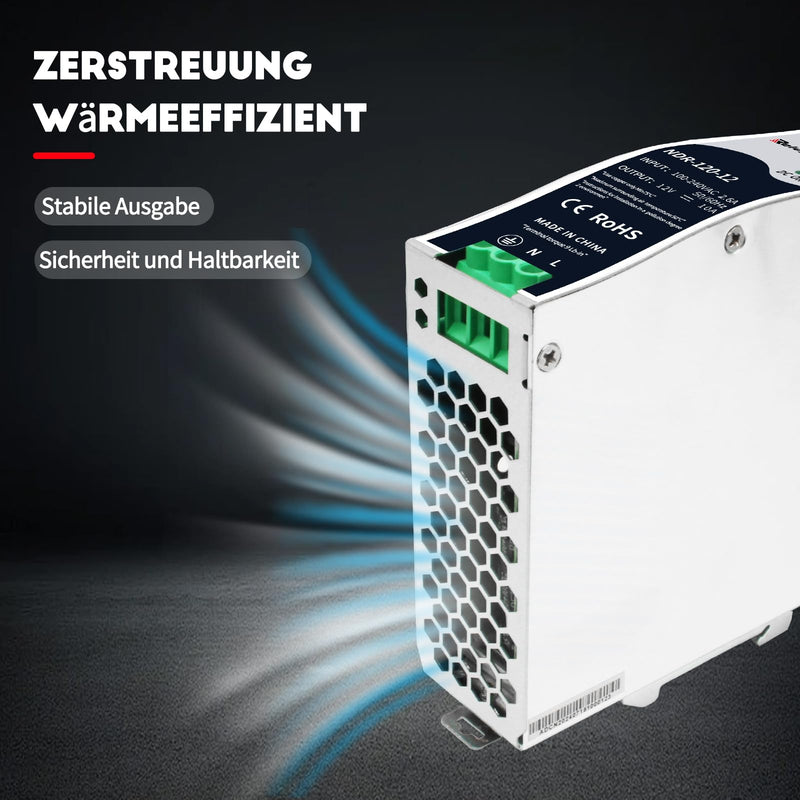 [Australia - AusPower] - ReleyWell, NDR-120-12 DIN Rail Power Supply 12 V, 120 W, 10 A; Transformer 230 V to 12 V LED, DIN Rail, 12 Volt Power Supply, Bell Transformer 120Watt 