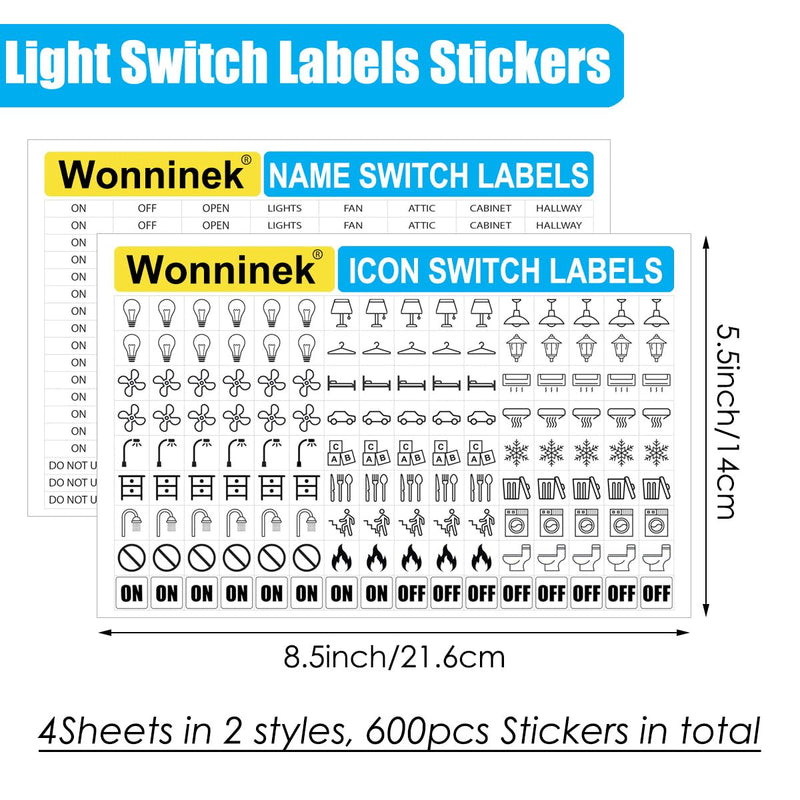 Light Switch Labels 600PCS, Transparent Switch Identifier Stickers, Waterproof Switch Stickers for Home Office Kitchen Bathroom Identification & Organization