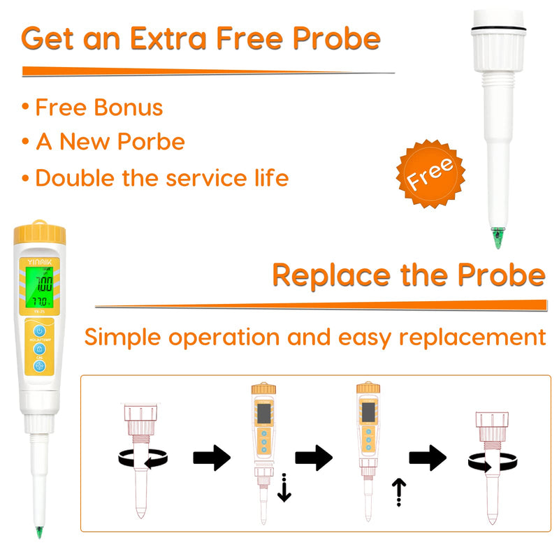 [Australia - AusPower] - Food pH Meter with Extra pH Replaceable Probe,Digital pH Tester for Sourdough and Bread,Food pH Tester for Meat,Canning,Cheese,Solid Samples, Soft Soil and Water pH Meter with Extra pH Probe 