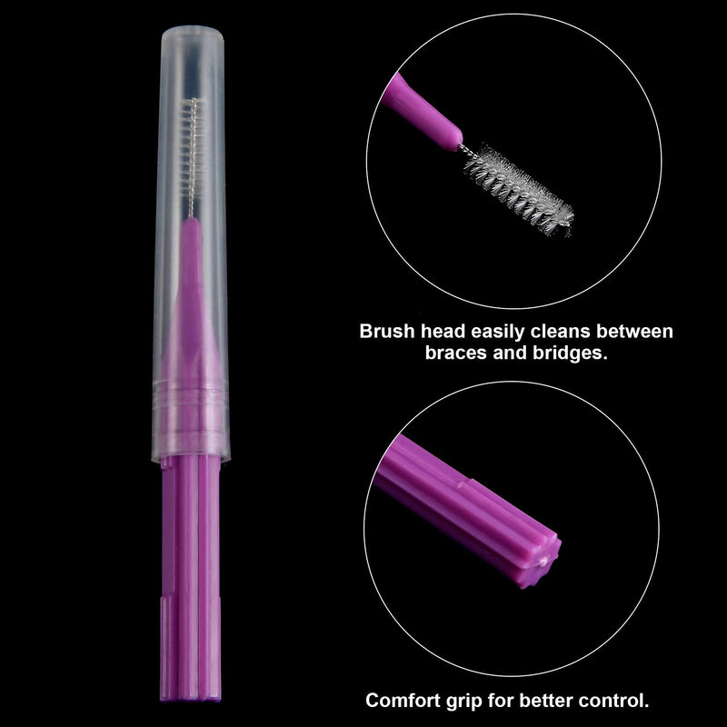 [Australia - AusPower] - 100 Pieces Braces Brush for Cleaner Interdental Brush Toothpick Dental Flossing Head Oral Hygiene Flosser Tooth Cleaning Tool (Light Blue, Yellow, Gray, Purple) Light Blue, Yellow, Gray, Purple 
