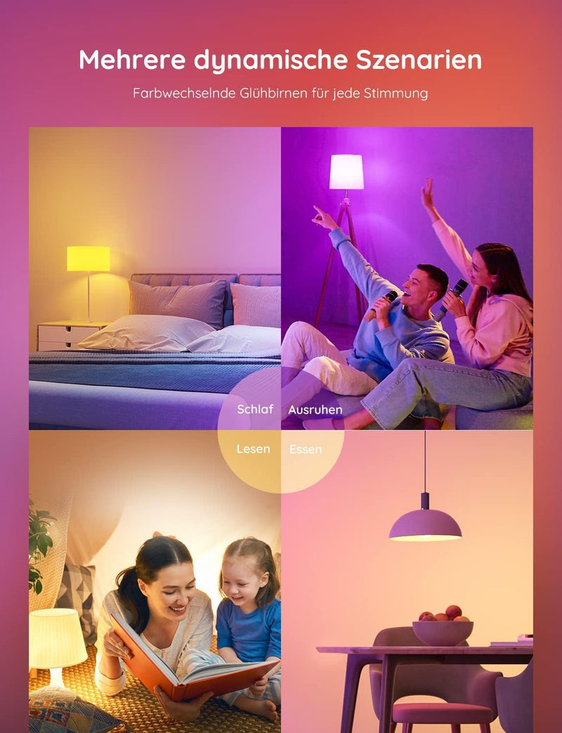 Govee Smart Bulb E27, WiFi LED Lamp RGBWW Compatible with Matter, Alexa and Google Assistant, dimmable with 16 million DIY Colors, 800LM, 54 Scenes, Smart Home Alexa Accessories, 2 pack | Smart bulb compatible with Matter, Alexa and Google Assistant, 1...