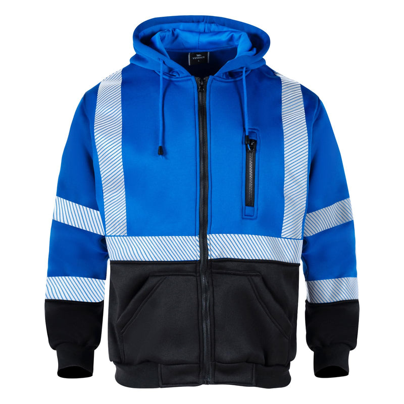 VENDACE High Visibility ANSI Class 3 Reflective Safety Fleece Sweatshirt Hoodie for Men Hi Vis Hoodies Zipper Jacket 3X-Large Royal Blue