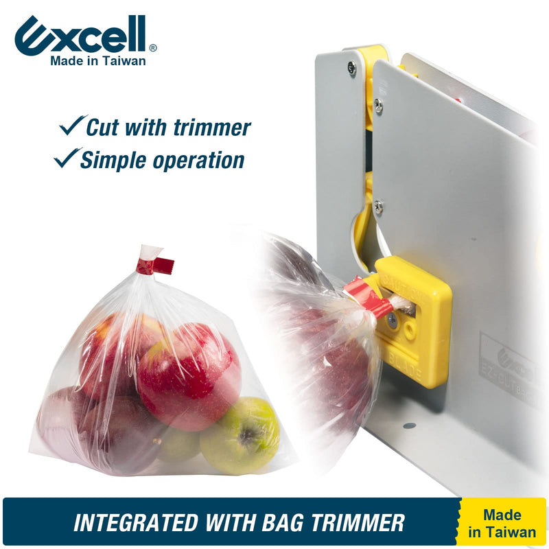 Excell ET-609K Metal Tape Bag Sealer with Trimmer Blade: Fits 9 mm Tape, Ideal for Sealing Candy, Bread, and Meat. Easy to Cut and Trim Bags. Durable, Table-mountable. Includes Sealer and Tape roll.
