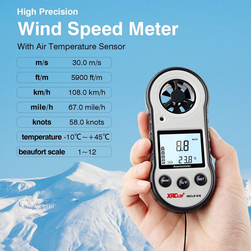Digital Anemometer Handheld, Wind Speed Meter Wind Gauges Air Flow Velocity Meter, Measuring Wind Chill Temperature Speed, Wind Meter Thermometer Gauge for Shooting Windsurfing Fishing