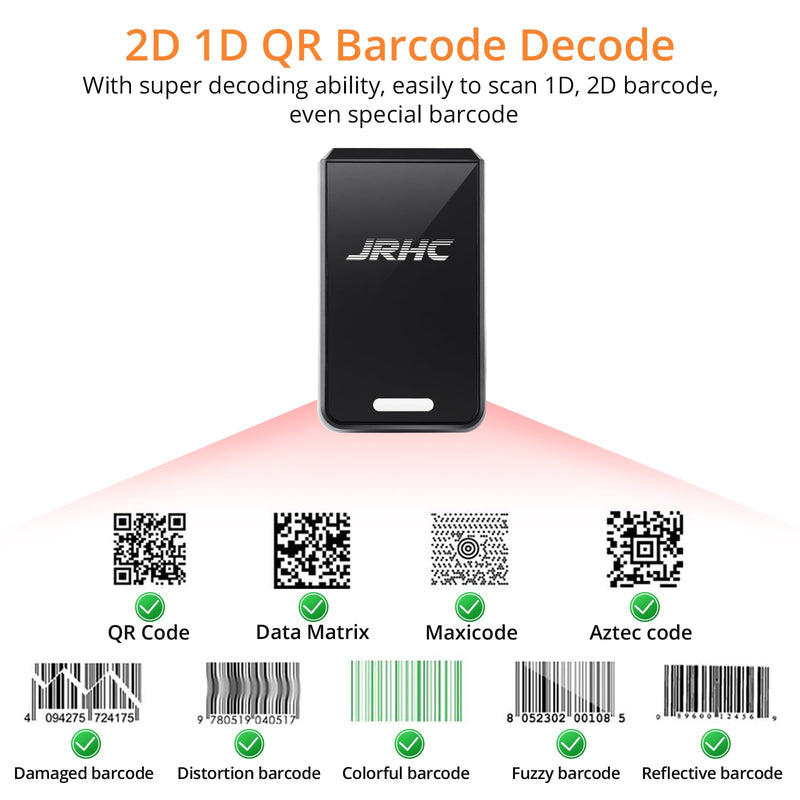 [Australia - AusPower] - Finger Scanner Barcode Scanner 2D Bluetooth Ring QR Barcode Reader 2.4Ghz Wireless Portable Mini Wearable with 3 Mode Connection Bar Code Scanners for iOS Android Win Mac Warehouse Store 