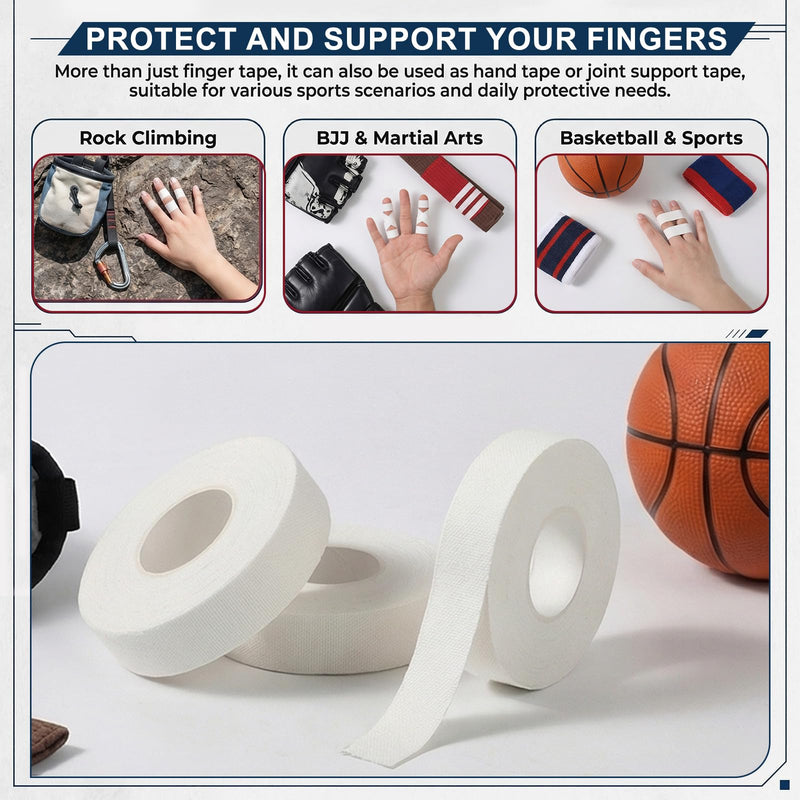 Finger Tape 0.5in × 32ft Athletic Tape for Fingers No Residue White Finger Sports Tape for BJJ, Rock Climbing, Weightlifting, Football, Basketball, Volleyball, Pack of 3