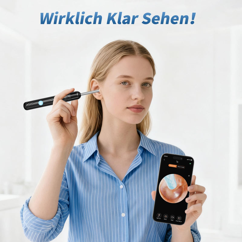 Qimic Visual Ear Cleaner with WiFi, IP67 Waterproof and 360° Wide Angle Camera with 6 LEDs for Adults and Children, Black
