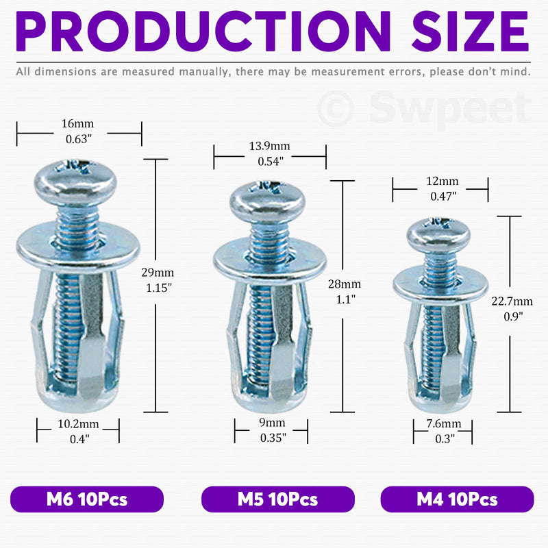 [Australia - AusPower] - Swpeet 30Pcs M4 M5 M6 Jack Nuts Petal Nuts Expansion Nut Thins Fixings Dowels with Screws Assembly for Hollow Wall Iron Skin Line Use in Thin Soft Wall (Assortment Kit) Assortment Kit 