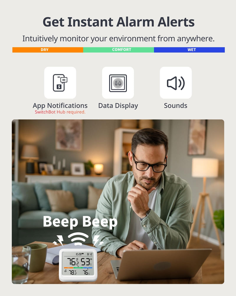 SwitchBot Meter Pro, Digital Hygrometer & Thermometer - Wireless Indoor Temperature & Humidity Monitor with Bluetooth App Control, Real-Time Alert 1 Meter Pro+Outdoor Meter