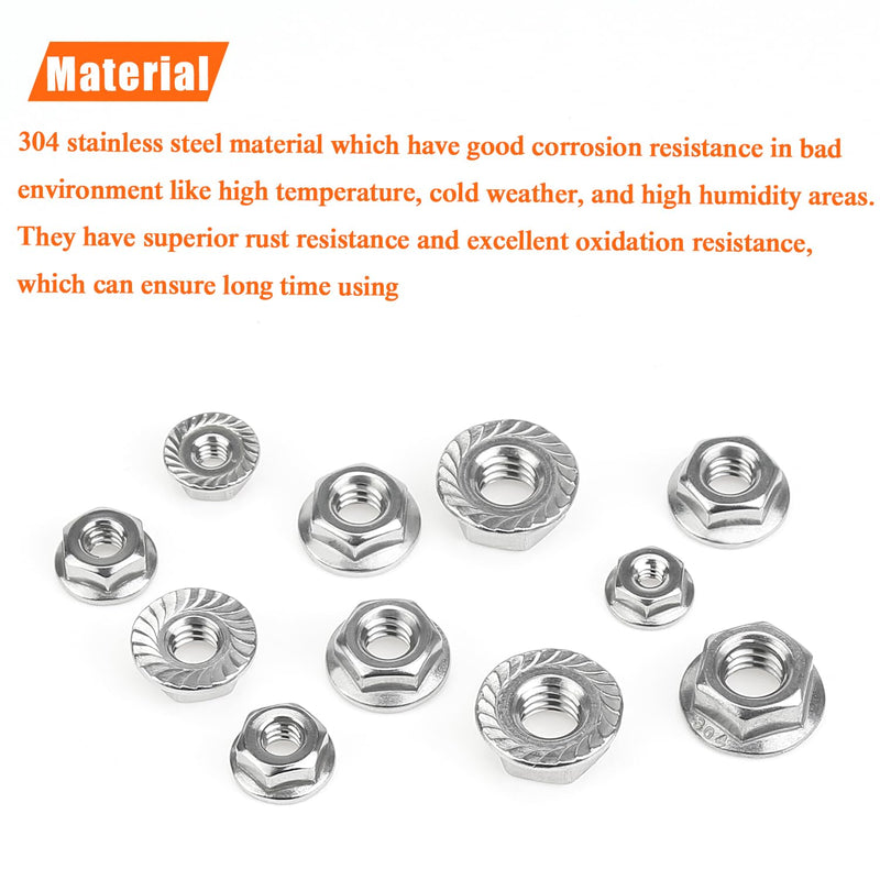 [Australia - AusPower] - 100 Pieces 1/4”-20 Flange Nuts, Serrated Flange Hex Lock Nuts Assortment Kit, 304 Stainless Steel (18-8), Bright Finish, Coarse Thread 