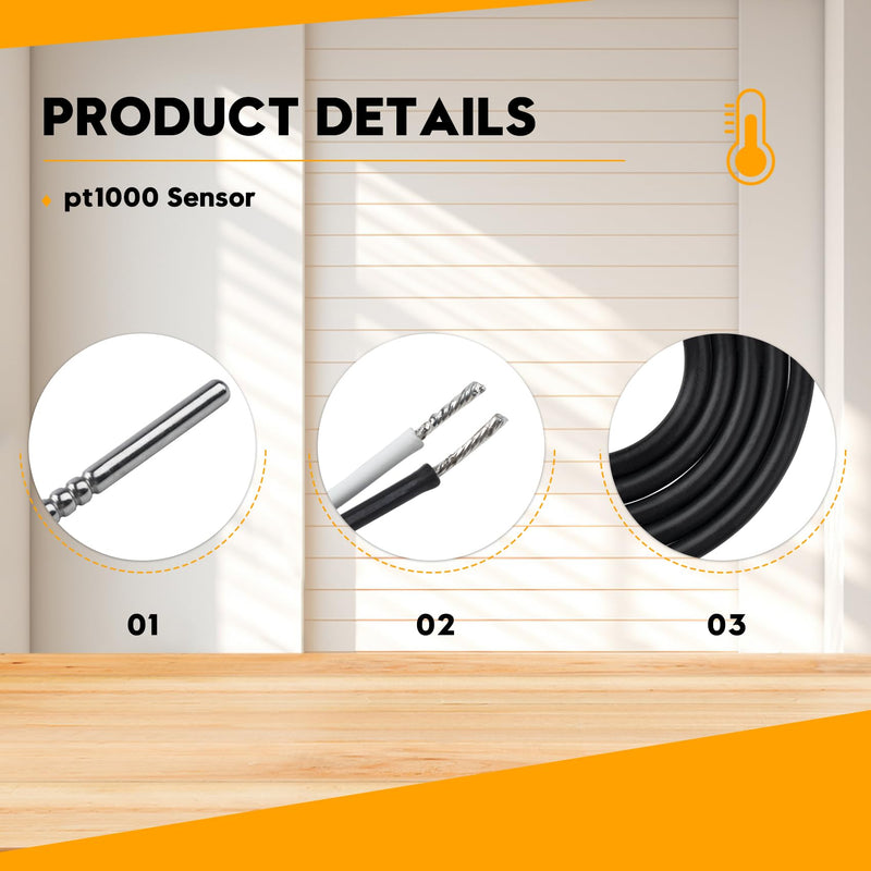 [Australia - AusPower] - PT1000 Temperature Sensor Compatible with Solar Water Heater Controller, Replacement Part for Sun Earth 0301U. T1 Sensor and More, Water Temperature Sensor for Solar Hot Water Heater System, 1 Pack 