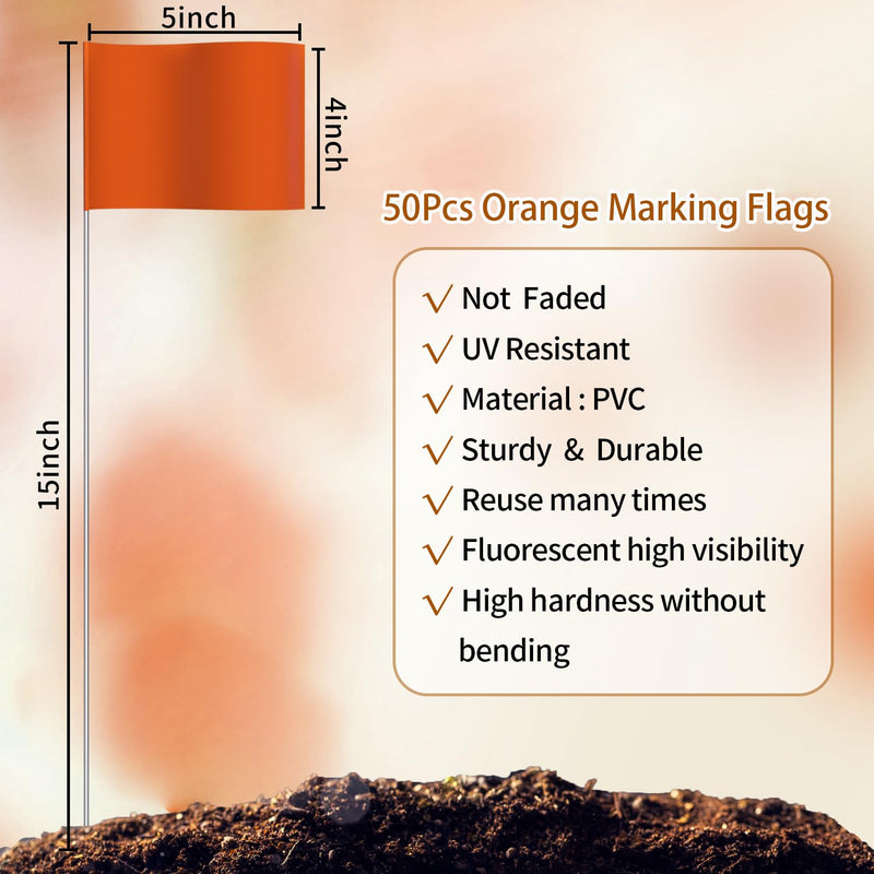 [Australia - AusPower] - Zozen 50Pack Marking Flags, Orange Yard Flags | 15x4x5 Inch, Marker Flags, Lawn Flags Markers, Irrigation Flags, Landscape Flags, Sprinkler Flags, Match with Measuring Wheel. 50 Pack 