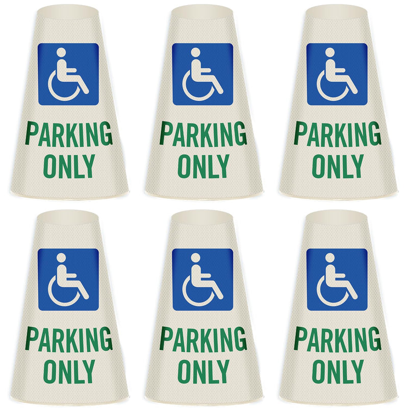 SmartSign 6-Pack "Handicapped Parking Only" Reflective Cone Message Sleeve Collar with Symbol, 360-Degree Visibility, Non-Adhesive Vinyl Signs for Traffic Safety Cones, 3-Side Print [Cone Not Included] Pack of 6 Handicapped Parking Only