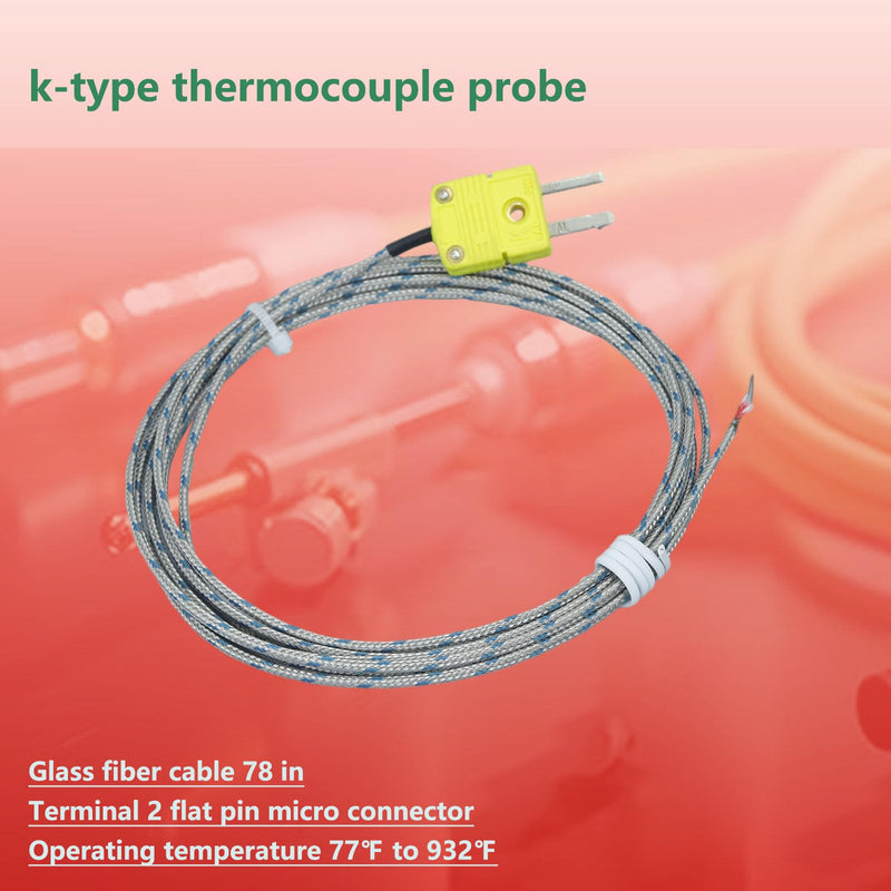 [Australia - AusPower] - 2 Packs K-Type thermocouple Probes Glass Fiber Cable 78 in Detection Range -50°F to 900°F 