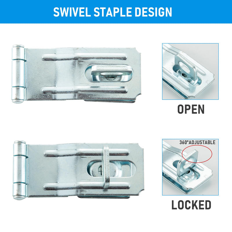 [Australia - AusPower] - 3-1/2" Swivel Staple Safety Hasps, Gate Door Hasp Latch with Twist Knob, HOME MASTER HARDWARE Padlock Clasp Lock Hasp Fence, Gate, Cabine, 4 Pack 