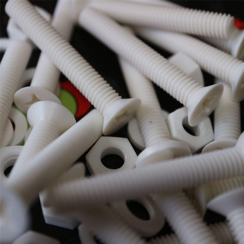 [Australia - AusPower] - 20 x White Countersunk Screws Polypropylene (PP) Plastic Nuts and Bolts, Washers, M6 x 40mm, Anti-Corrosion, Chemical Resistant, (15/64 x 1 37/64 in) 