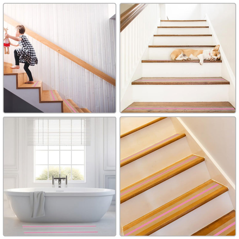 ONTWIE Anti Slip Tape, Clear Glow in The Dark Traction Grip Tape, 2 Inch x 32.8ft Waterproof Indoor/Outdoor, Non Slip Stair Treads Safety Tape(Clear with a line of Glow,Pink, 2" Width) clear with a line of glow,Pink