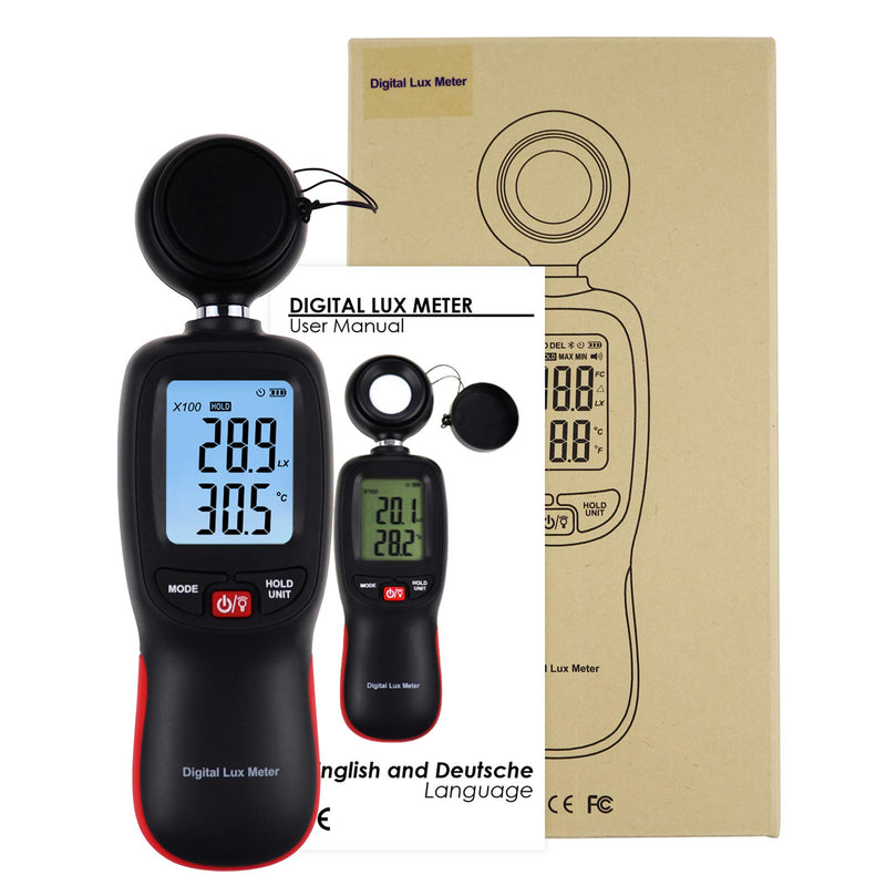 [Australia - AusPower] - Lux Meter with Data Record, Digital Light Meter Illuminance Meter, Backlight Lux Temperature Meter 0~200,000 Measurement Range Lux/FC Unit MAX/MIN/Hold Function 