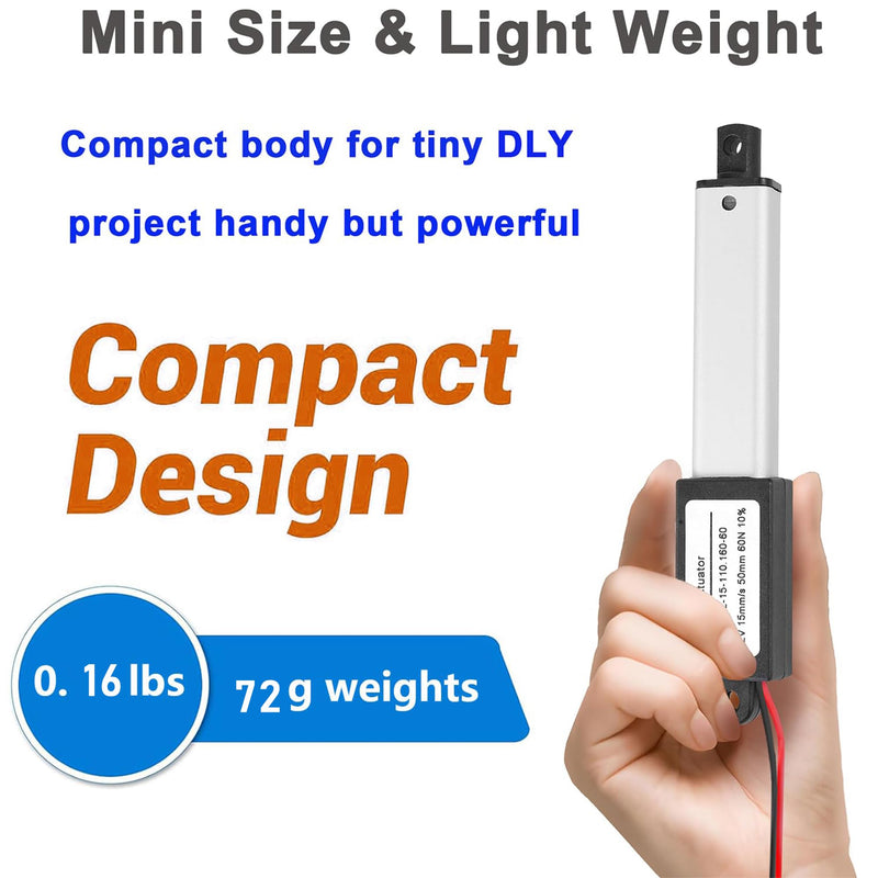 AWINLI 12V 1.2" Stroke Mini Linear Actuator,60N (13.4lbs),Speed 15mm/s Electric Linear Actuator with Waterproof Switch and Mounting Bracket,for Pet Doors,Miniature Equipment(30mm) 12V 30mm actuator mini12V