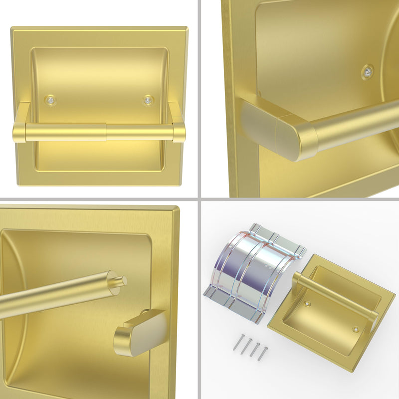 Brushed Gold Recessed Toilet Paper Holder,Pivoting Toilet Tissue Holder,Made of SUS304 Stainless Steel, in Wall Toilet Paper Holder with Bracket Brushed Gold
