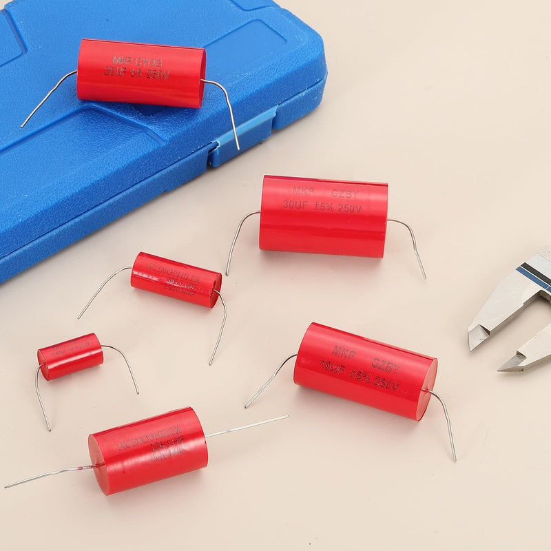 MECCANIXITY 4pcs 47uf Frequency Divider Capacitor, 250V Red Axial Audio Speaker Crossover MKP Film Capacitor 4