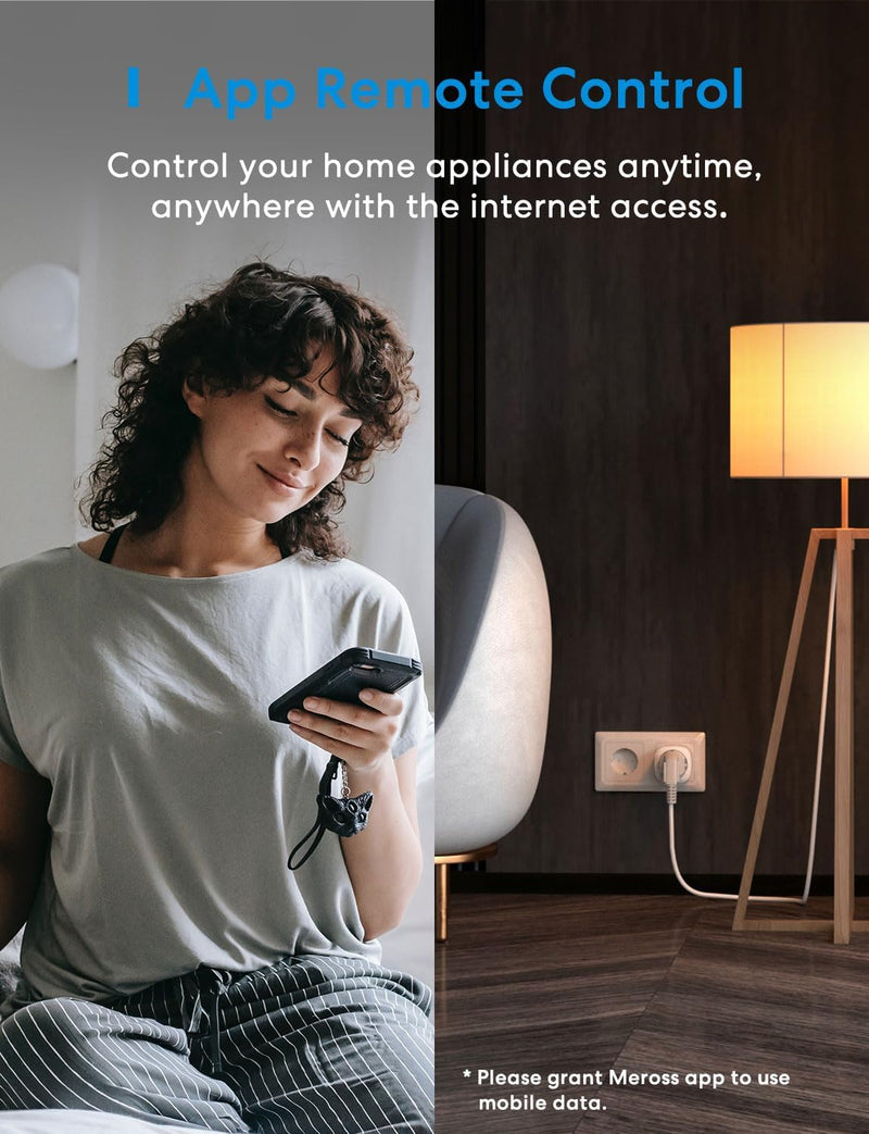 [Australia - AusPower] - meross Matte WLAN Socket with Power Consumption, 16A Smart Socket with Electricity Meter for Balcony Power Plant, Works with Apple Home, Alexa and Google Home, Voice Control, Remote Access, 4 Pieces 4 PCS 