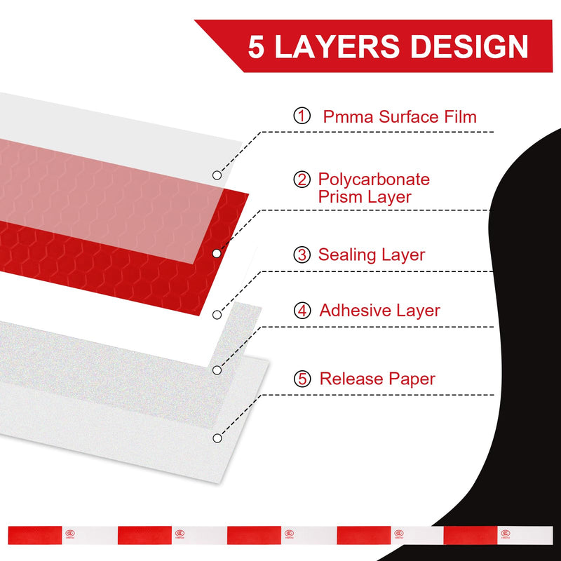 20Pcs Reflective Tape, Red/White Self-Adhesive Trailer Reflector Outdoor Waterproof Safety Caution Warning Stickers for Trailers, Trucks, Boats, Cars, Road Signs 20PCS