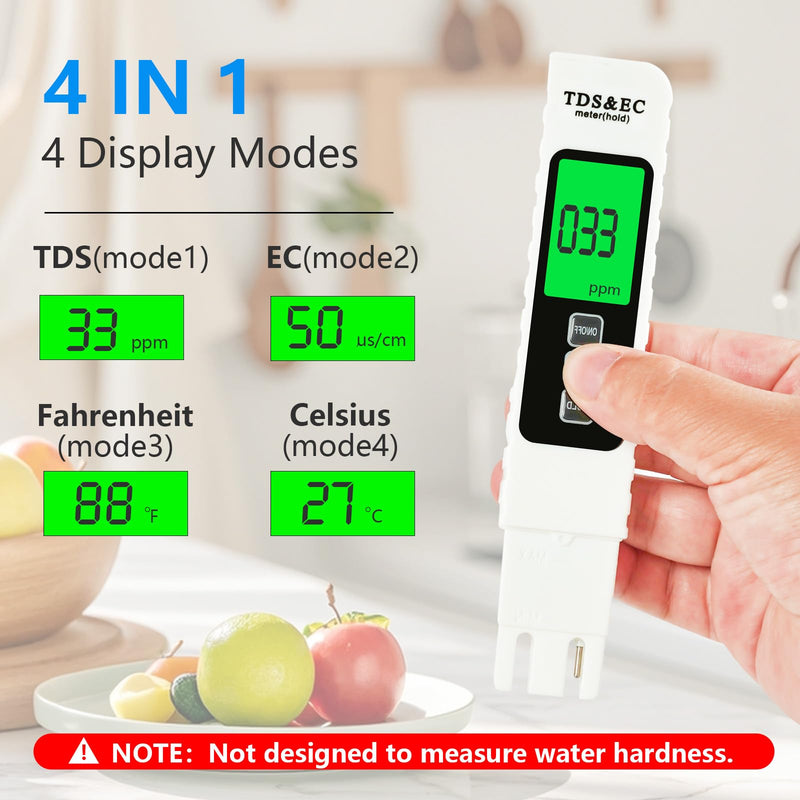[Australia - AusPower] - 4 in 1 TDS Meter Digital Water Tester - Accurate and Reliable TDS EC & Temp(°C,°F) Meter, 0-9990ppm - Professional Testing for Drinking Water, RO/DI System, Aquariums etc 
