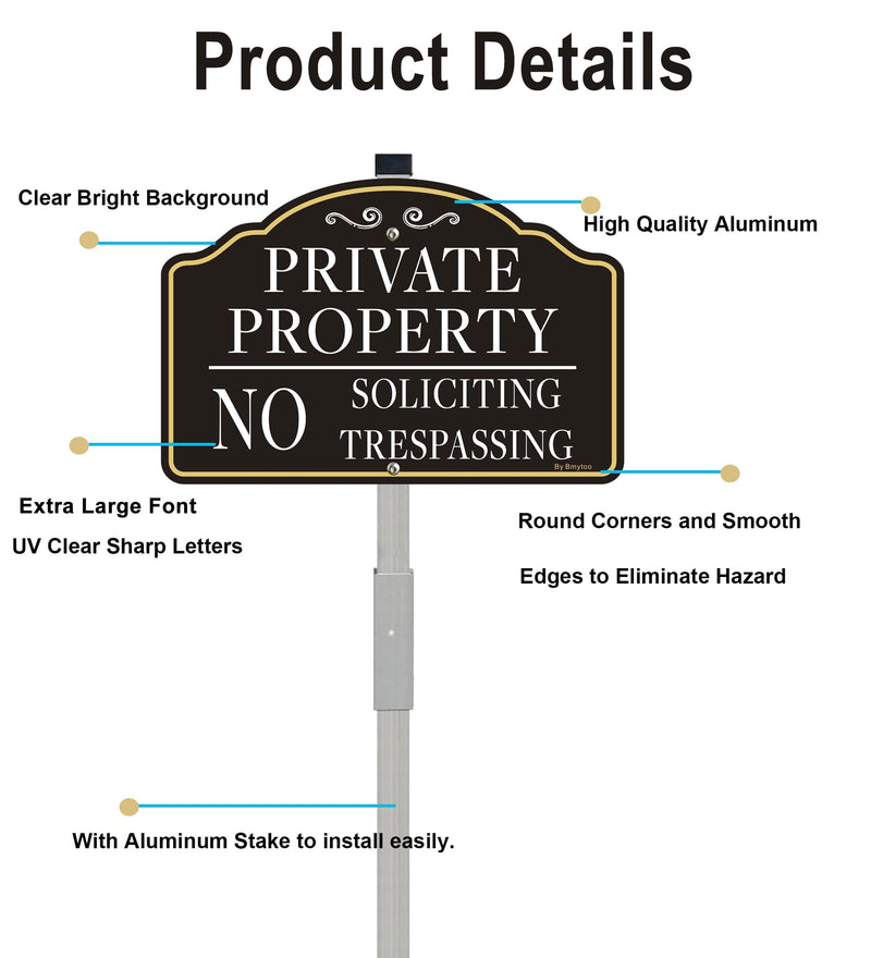 [Australia - AusPower] - 1 Pack Private Property No Trespassing Sign No Soliciting Sign for House and Yard -12" x 8" Rust/Fade-Free Metal Sign with 28 Inches Long Stake Aluminum 1 Pack 