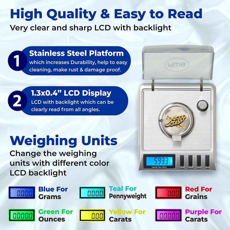 [Australia - AusPower] - AWS Gemini-50 Milligram Scale 50g x 0.001g – Digital Jewelry/Lab Scale for Powder, Gold, Gems – Includes Calibration Weights, Tweezers & Tray – Tare, Cal, 6 Units, Pocket Size Mg Scale (Silver) Gemini - 50 - Silver 
