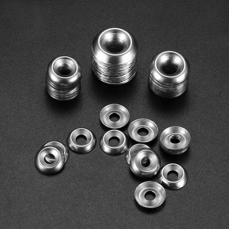 200 Pcs Finishing Cup Countersunk Washers Assortment Kit, 6# 8# 10# 12# Stainless Steel Finishing Cup Washers, Finish washers, Cup Countersunk Finish Washer Set, Finishing Washers