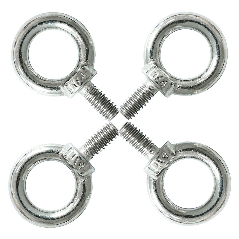 1/4" UNC Lifting Shoulder Eye Bolts, Marine Grade 316 Stainless Steel Threaded Nut Fastener, 4 Packs 1/4"-20X1/2"