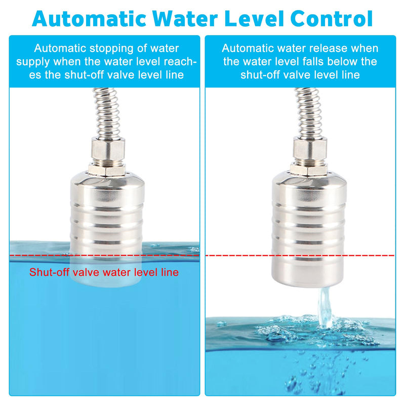 2 Pack Water Float Valve For Water Tank,1/2" to 3/4'' Fully Automatic Water Level Control Float Valve, 304 Stainless Steel Water Trough Float Valve For Water Tank Pool Livestock Troughs Distille 2 Pack