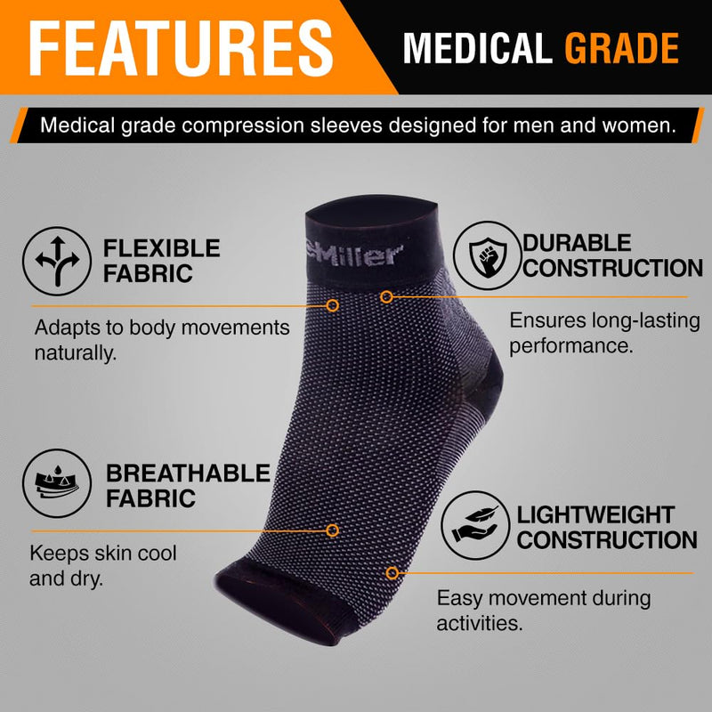 [Australia - AusPower] - Doc Miller Foot Ankle Compression Sleeve Support for Pain Relief, Achilles Tendonitis, Neuropathy - Nano Socks for Women & Men, Toeless Socks - Compress Sleeves for Fatigue, Feet Relief Black Medium 