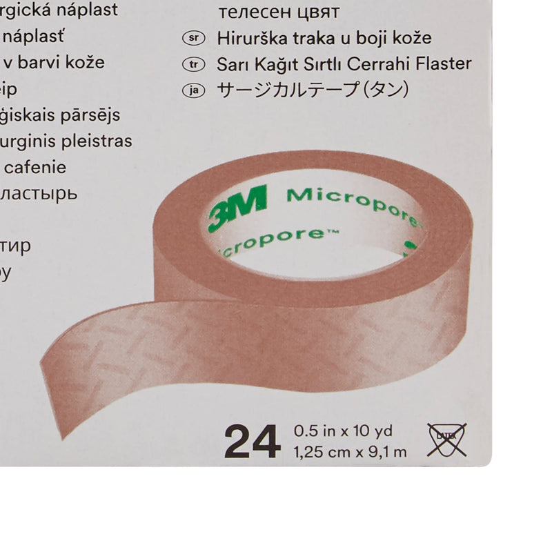 3M Micropore Paper Tape - 1/2" x 10 yds Tan - - Box of 24