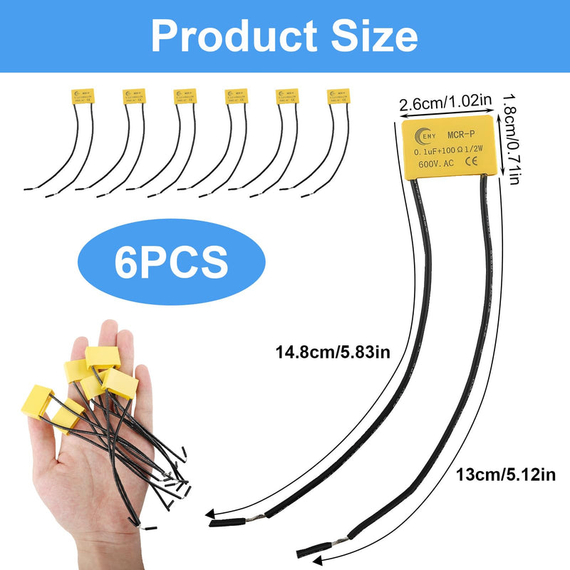6 Pcs RC 0.1UF 100ohm 1/2W 600VAC Parasite Capacitor Arc Suppressor for Machine Tool Mechanical Contactors