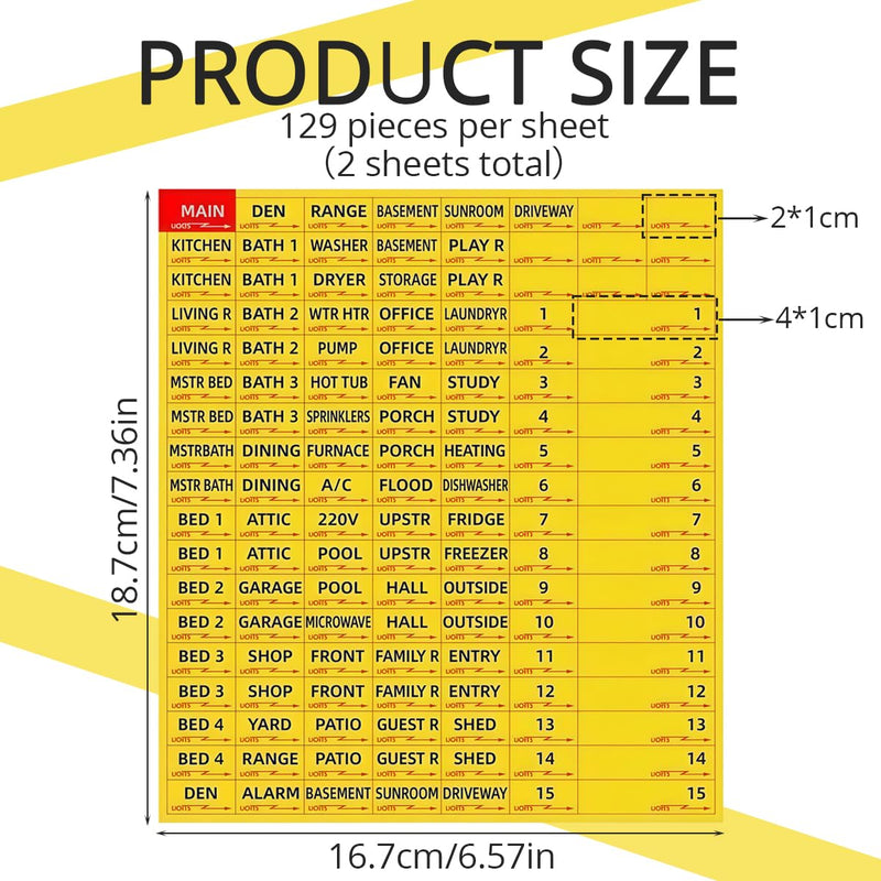 258PCS Circuit Breaker Labels Fuse Box Stickers Electrical Panel Labels for Breaker Box Organization (Yellow)